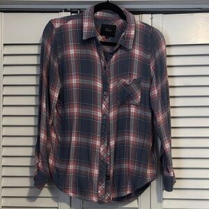 Rails Navy and Pink Plaid Button-Down Shirt